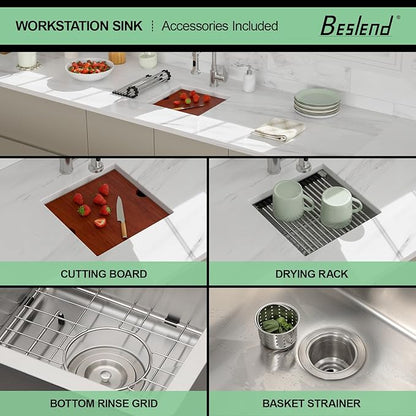 15 Undermount Kitchen Sink - Beslend 15x15 Inch Under Counter Sinks Stainless Steel Ledge Workstation Bar Prep Sink 16 Gauge Single Bowl