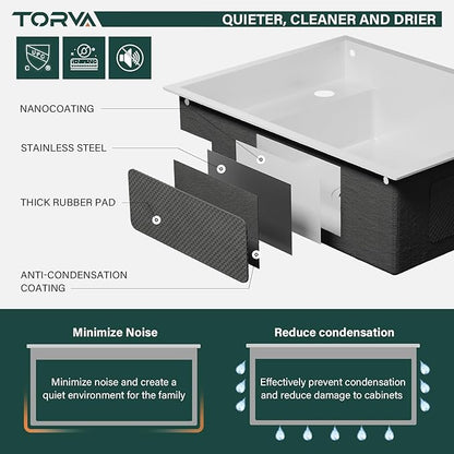 TORVA RV Kitchen Sink, 16 x 21 x 7 Inch Undermount Bar Sink 16 Gauge Stainless Steel Single Bowl Sink with Foldable Faucet Cutting Board, White