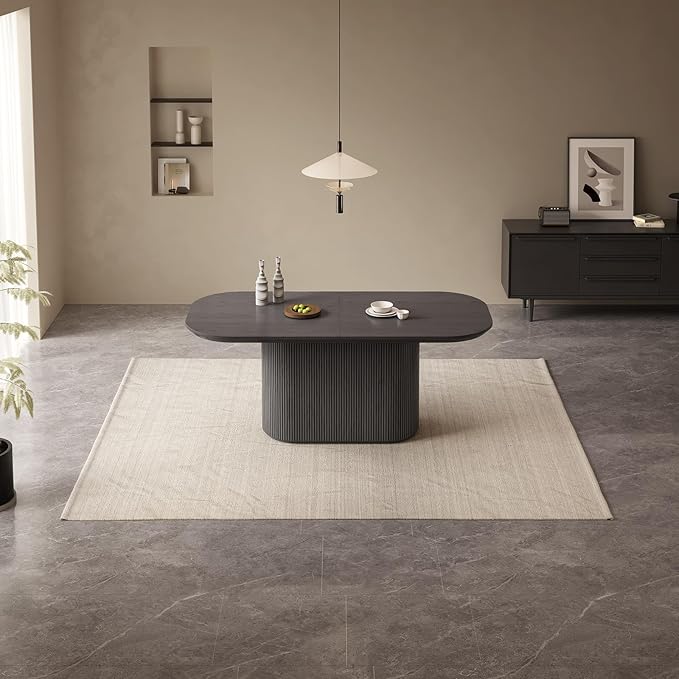 Large Oval Dining Table for 6, 70" Modern Dining Room Table for Kitchen, Living Room 6 Seaters Kitchen Tables with Oval Base, Rectangular Dinner Tables with 1.88" Thick Tabletop, Black