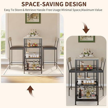 3-Piece Modern Dining Set, Dining Table Set with 2 Upholstered Bar Stools,Bar Table Set w/ Metal Frame&Built-in Wine Rack for Kitchen Dining Room Apartment Breakfast Nook 36"Lx 16.7"W x 37.2"H Gray