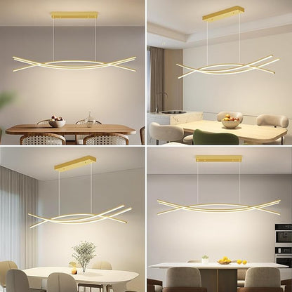 Modern Ceiling Chandelier Light, 47IN Gold Pendant Light Fixtures with Remote Control 3000k-6500K Adjustable Color Temperature, Aluminum Island Lighting Lamp for Dining Room, Living Room, Island