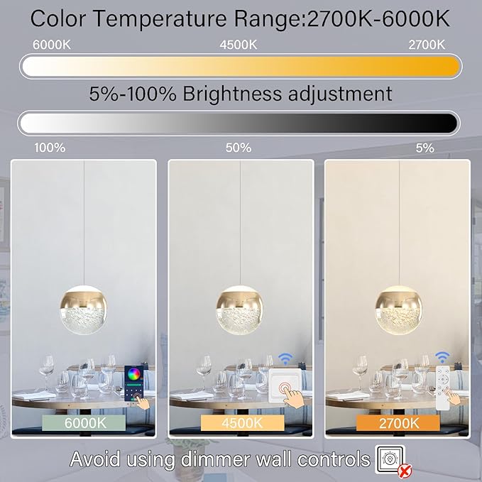 Pendant Lighting for Kitchen Island,1-Light Crystal Globe Chandelier,Gold Mini Globe Ceiling Hanging Light Fixture for Living Room Bedroom Kitchen