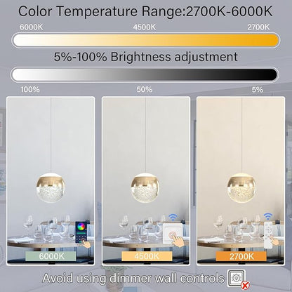 Pendant Lighting for Kitchen Island,1-Light Crystal Globe Chandelier,Gold Mini Globe Ceiling Hanging Light Fixture for Living Room Bedroom Kitchen