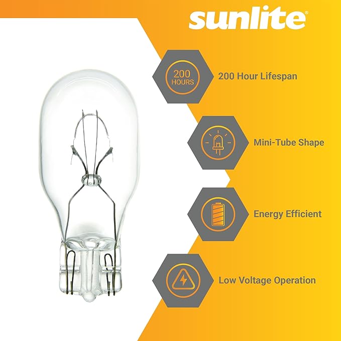 Sunlite T5 Specialty Mini-Tube Bulb, 17.9 Watts, 188 Lumens, 12.8V, C-2R Filament, Miniature Wedge W2.1x9.5d Base, Clear Finish, 2800K Soft White, For Under Cabinet Lighting and Stage Lighting, 10 Pack