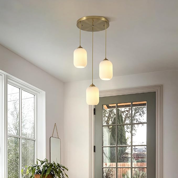 3 Light Cluster Gold Pendant Lighting Small Milk Glass Pendant Light White Cylinder Hanging Pendant Light Antique Brass Pendant Lights Kitchen Island