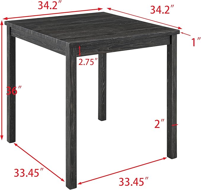 Ball & Cast 5 Piece Wooden Dining Table and Chairs Set for 4, 24"H Tufted Counter Stools with 34.2" Square Bar-Table, Industrial Breakfast Table with 4 Padded-Stool for Kitchen Island Playroom, Black