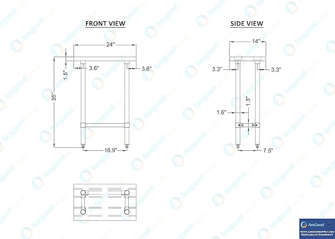 Stainless Steel Work Table Open Base | NSF Kitchen Island Food Prep | Laundry Garage Utility Bench (24" Long x 14" Deep)
