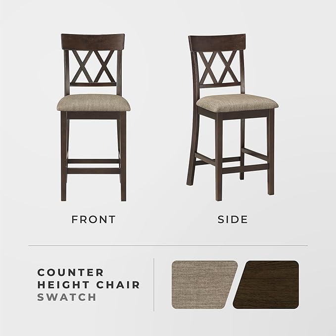Lexicon Counter Height Stools Set of 2 - Attis Kitchen Counter Stools Set of 2, Upholstered Padded 25.5" Seat Height, Sturdy Solid Wood, Farmhouse Kitchen Chairs, Cross Back, Dark Brown