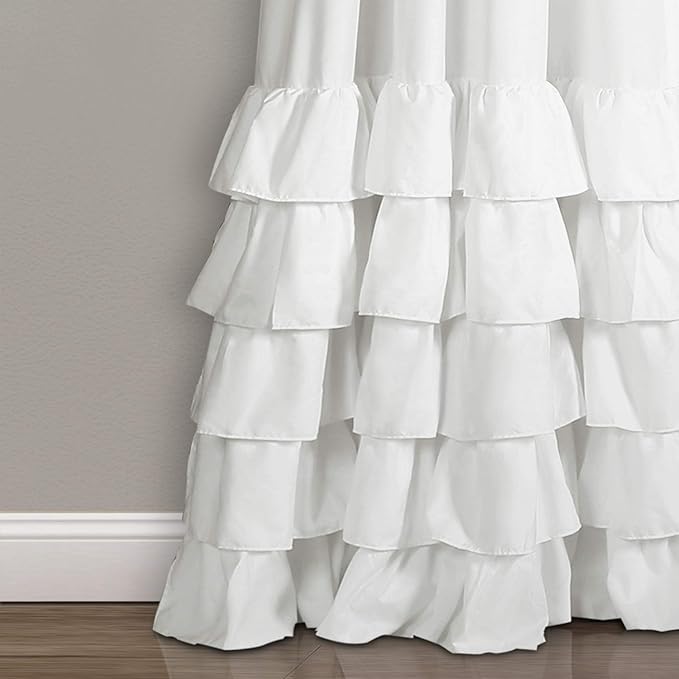 Lush Decor Allison Ruffle Light Filtering Window Curtain Panels Pair 40" W x 108" L White - Coquette Curtains for Bedroom - Drapes - Ruffle Curtains Kids