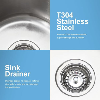 13 inch Stainless Steel Undermount Mini Single Round Bowl Kitchen Bar Sink with Drainer