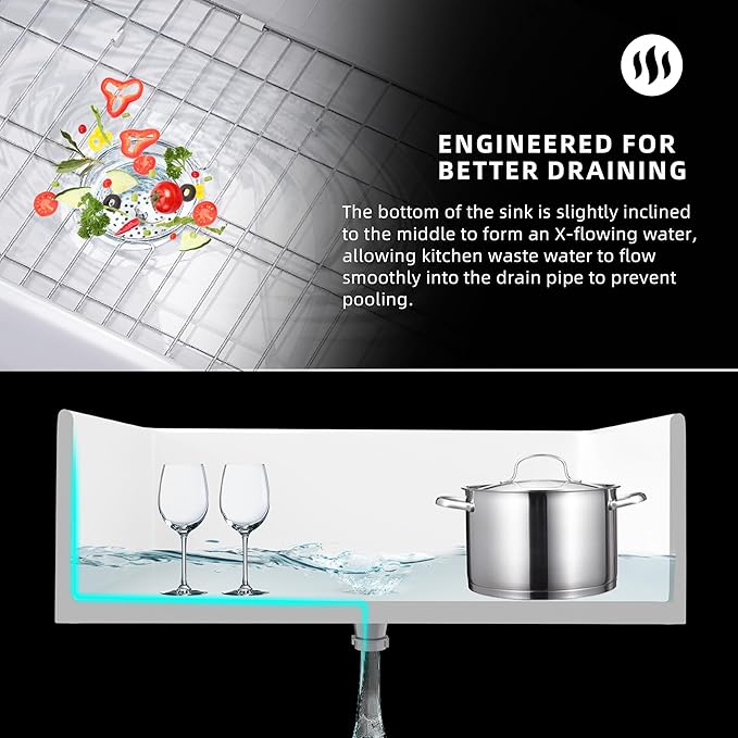 Farmhouse Sink 30 inch Undermount Fireclay Farm Kitchen Sink Single Bowl Apron Front Sinks Big Deep Capacity Accessory Kit Included
