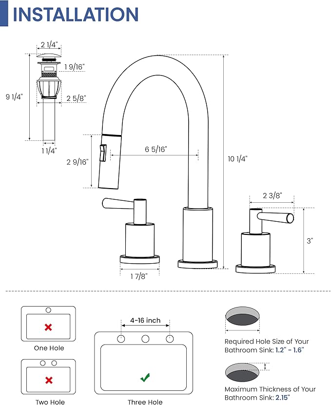 Bathroom Faucet 3 Hole - 8 Inch Widespread Bathroom Faucet with Sprayer, Brushed Nickel Sink Faucet Bathroom 2 Handles - Pull Down Vanity Faucets with Pop Up Drain and Supply Lines