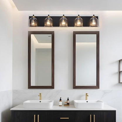 Vanity Lights for Bathroom Large 40", Farmhouse Rustic Vanity Light with Bubble Glass Shades, Black and Gold 5 Light Bathroom Lighting Fixtures Over Mirror, Bath Wall Sconce Home Decor
