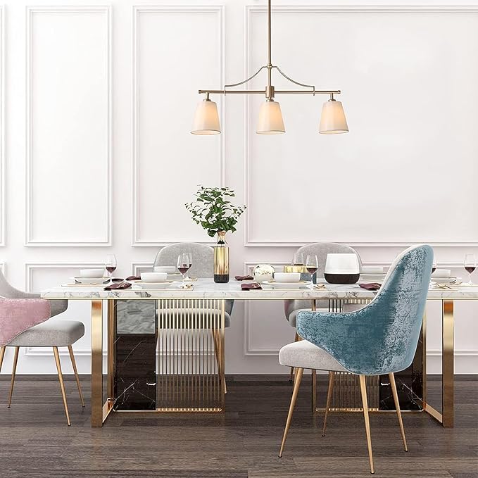 KSANA Brushed Gold Chandelier, Modern 3-Lights Linear Island Light Fixtures with Fabric Shades for Dining Room, Foyer, Bedroom and Living Room
