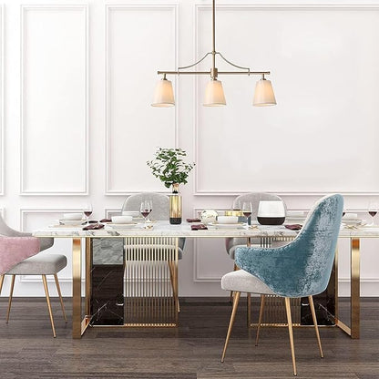 KSANA Brushed Gold Chandelier, Modern 3-Lights Linear Island Light Fixtures with Fabric Shades for Dining Room, Foyer, Bedroom and Living Room