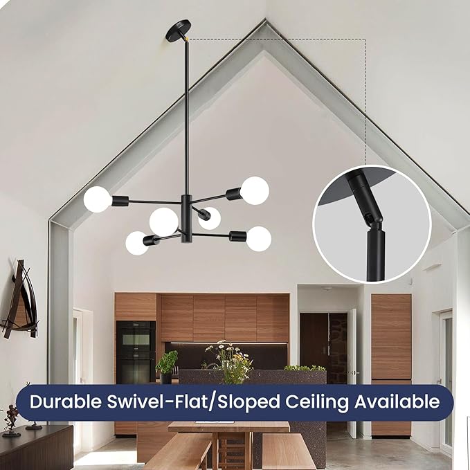RUIYEY Modern Sputnik Chandeliers Light, 6-Light Black Chandeliers for Dining Room, Height Adjustable Ceiling Lights Farmhouse Chandelier for Kitchen Island Living Room Bedroom Visit The Store
