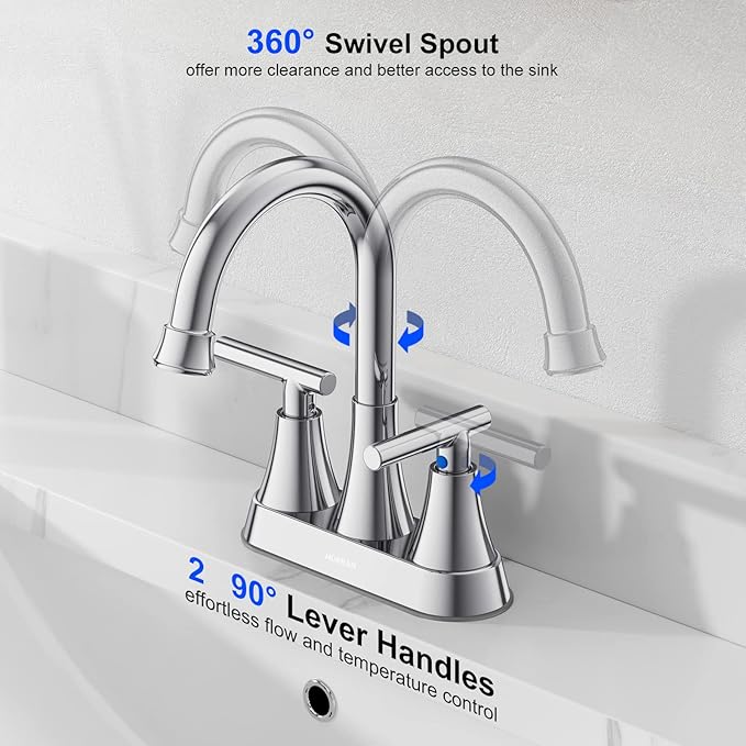 Bathroom Faucets for Sink 3 Hole, Hurran 4 inch Chrome Bathroom Sink Faucet with Pop-up Drain and Supply Hoses, Stainless Steel Lead-Free 2-Handle Centerset Utility Faucet for Sink Vanity RV