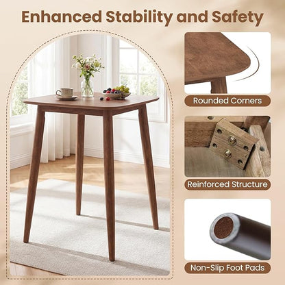 COSWTAY 36 Inch Counter Height Dining Table, Solid Rubber Wood Farmhouse Kitchen Table with Sturdy Pedestal Base, Walnut Finish