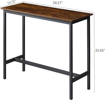 3 Piece High Top Table Set Kitchen Bar Table and Bar stools Set for 2, Island Dining Table and Tall barstools,Counter Height Pub Small Table Set, Industrial, Rustic Brown
