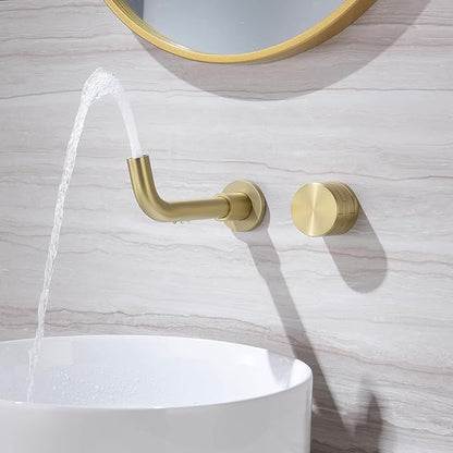 TRUSTMI Brass Bathroom Faucet Brick-Pattern Single Handle Wall Mount Vessel Sink Faucet (Rough-in Valve Included), Brushed Gold