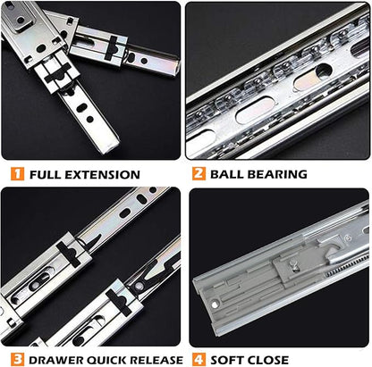 Gobrico 14 inch Drawer Slides 1 Pair，Soft Close Drawer Slides 3 Fold, Cabinet Drawer Slides Full Extension Drawer Slides, Heavy Duty Slide Rails, Side Mount Ball Bearing Tracks Guide Drawer Glides