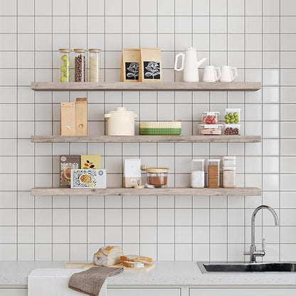 RALGEND Floating Shelves for Wall, 1.5" Thick Wall Shelf Set of 3 with Invisible Brackets, L47.2 x W7.9 Hanging Book Shelves Farmhouse Home Decor for Bathroom, Living Room, Bedroom, Greige 12301BJP3BG