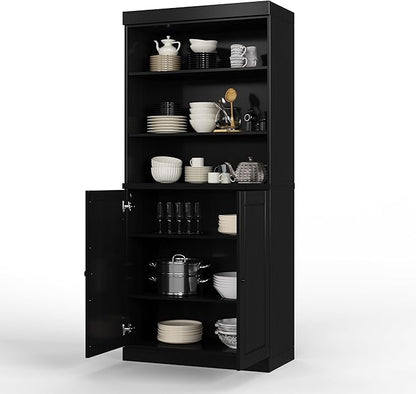 Palace Imports 100% Solid Wood Kitchen Pantry w/ 2 Wood Doors, Black, 32" w x 71.5" h, Renewable Eco-Friendly Pine, Made in Brazil