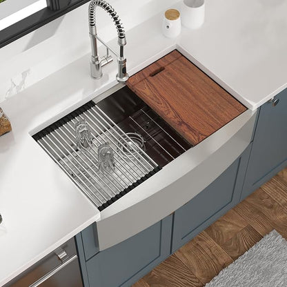 Mocoloo 30 Farmhouse Sink - 30 x 22 Inch Stainless Steel Undermount Kitchen Sink Workstation Ledge 16 Gauge Single Bowl Deep Basin Handmade Apron Front Farm Style Sinks