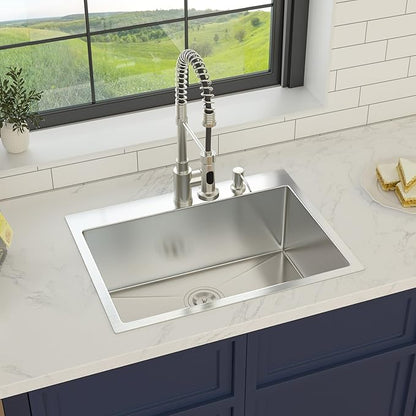 24 Inch Drop in Kitchen Sink 24x18 Drop in Kitchen Sink 16 Gague Topmount Stainless Steel Single Bowl Handmade Sinks Large Deep Basin 24"x18"x9"