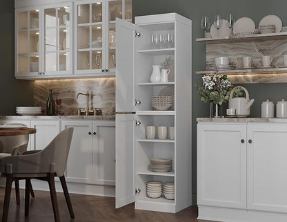 Palace Imports Solid Wood Pantry Cabinet - Tall Narrow Storage Cabinet with Raised Panel Doors - 16.5" W x 71.5" H - White, Kitchen Cupboard, Adjustable Shelves, 100% Eco-Friendly Wood, Modular