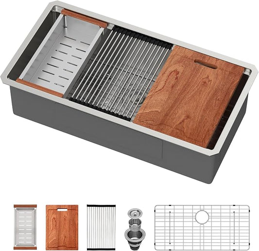 36 In Undermount Kitchen Sink - Beslend 36 Undermount Kitchen Sinks Workstation Stainless Steel 16 Gauge Single Bowl 10 Inch Deep Ledge Basin 36x19x10 Inch