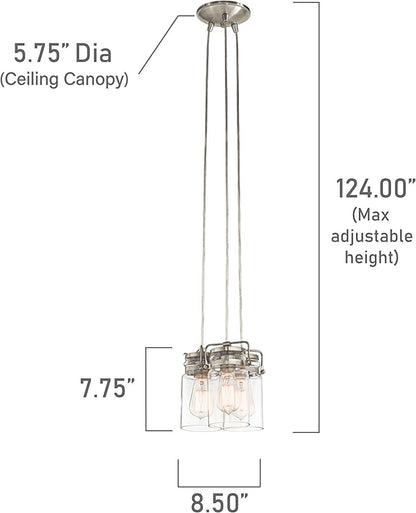 Kichler Brinley 7.75" 3 Light Pendant with Clear Glass Brushed Nickel
