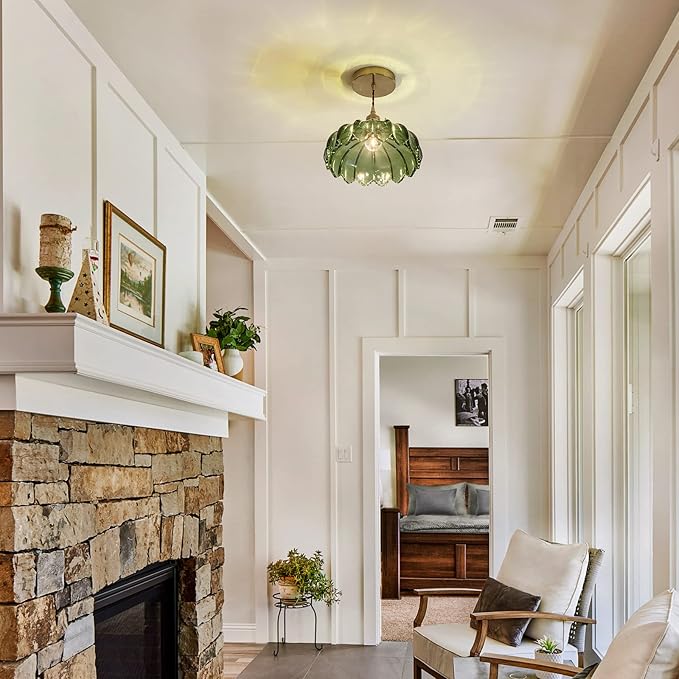 Glass Pendant Lights Kitchen Island, Vintage Pendant Light Fixtures Green Dining Room Light Fixtures Over Table, Pendant Lighting for Kitchen Island, Schoolhouse, Entryway, Foyer, E26
