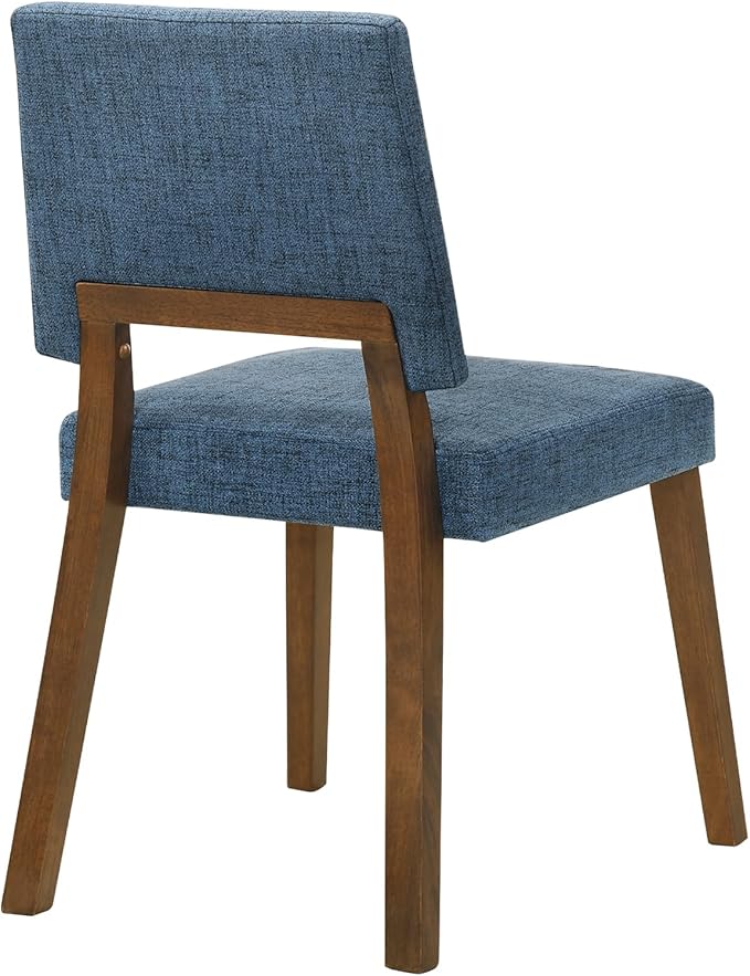 Armen Living Channell Wood Dining Chair in Walnut Finish with Blue Fabric - Set of 2