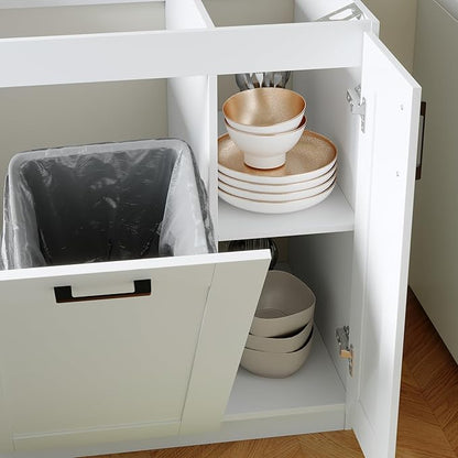 Homsee 30" W Modular Kitchen Pantry with Wall Cabinet, DIY Kitchen Cabinet Set Without Countertop, Modular Storage Cupboard with Trash Can Space & Shelf, Large Storage Set for Dining Room, White