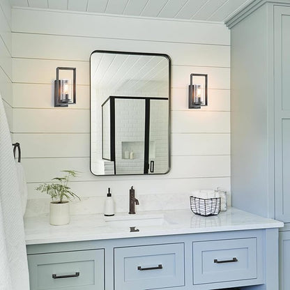 Wall Sconces Lighting, 1-Light Bathroom Vanity Wall Light Fixtures with Seeded Glass, Rustic Wall Sconce Lights for Bedroom, Living Room, Brushed Aged Silver Finish