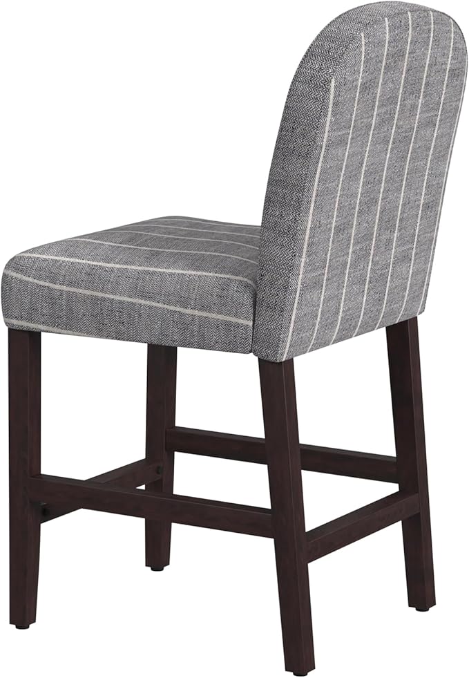 HomePop Home Decor |Rounded Back Upholstered Counterstool | 24 Inch Bar Stools | Decorative Home Furniture, Midnight Gray Woven Stripe