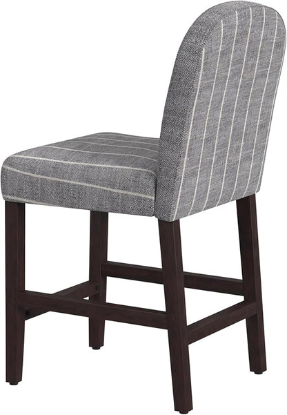 HomePop Home Decor |Rounded Back Upholstered Counterstool | 24 Inch Bar Stools | Decorative Home Furniture, Midnight Gray Woven Stripe