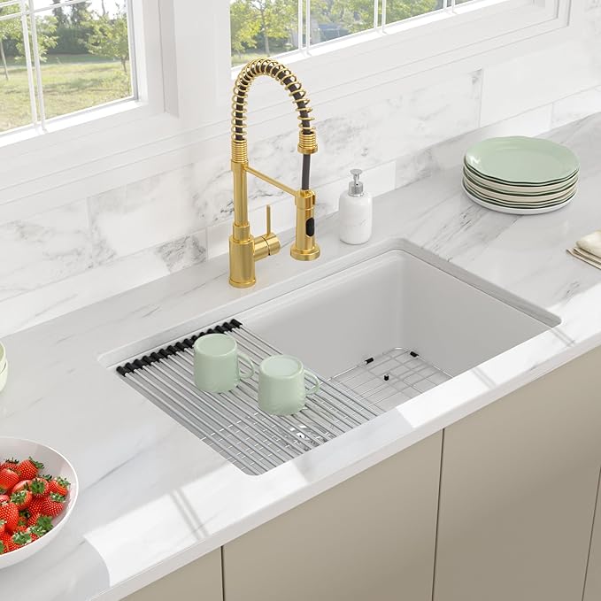 32 Granite Composite Kitchen Sink - 32x19 Inch White Granite Kitchen Sink Undermount White Quartz Sinks Ledge Workstation Classic Under Counter Single Bowl Basin