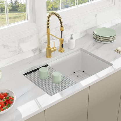 32 Granite Composite Kitchen Sink - 32x19 Inch White Granite Kitchen Sink Undermount White Quartz Sinks Ledge Workstation Classic Under Counter Single Bowl Basin