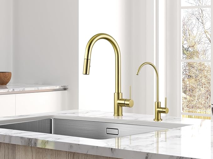 AguaStella AS60CB Brushed Gold Softly Kitchen Sink Faucet with Pull Down Sprayer Single Handle