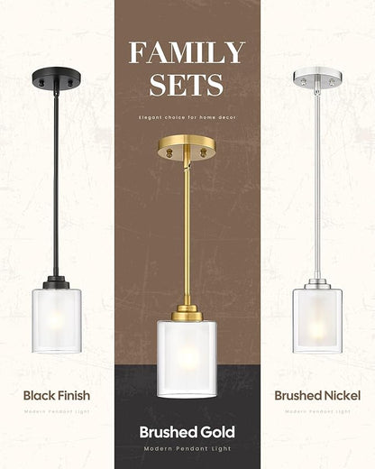 TENGXIN Modern Pendant Light,Brushed Gold Modern Pendant Light for Kitchen Island,Hanging Ceiling Light Fixture,Farmhouse Pendant Lighting for Dining Room Bedroom Bar Office 2Pack,TXPLBG02-2PK