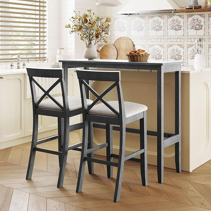 Farmhouse 48" Rectangular Wood Height Dining Set Kitchen Breakfast Nook with 2 Chairs for Small Places Solid Wood Gray+Beige 3-Piece Breakfast Nook Kitchen Island Durable