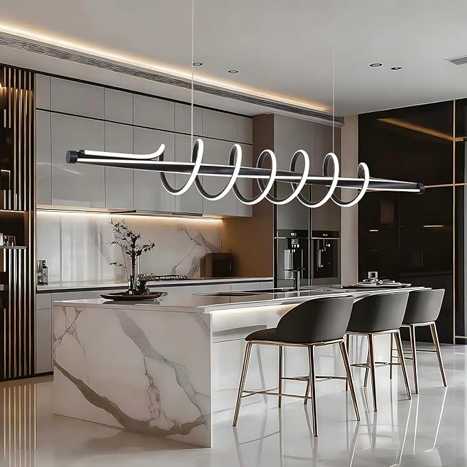 Black Modern Chandelier,Dimmable Black Led Chandelier for Dining Room Light Fixture Over Table Modern with Remote,Height Adjustable Dining Room Chandelier Ceiling Hanging Led Modern Ceiling Lamps