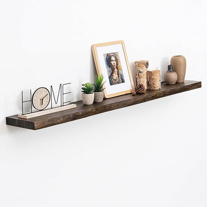 Acovy Extra Deep 48" Long Live Edge Rustic Floating Shelves for Wall, Solid Wood Wall Shelves with Invisible Bracket Mount for Living Room Bathroom Bedroom Kitchen, Set of 1, Natural