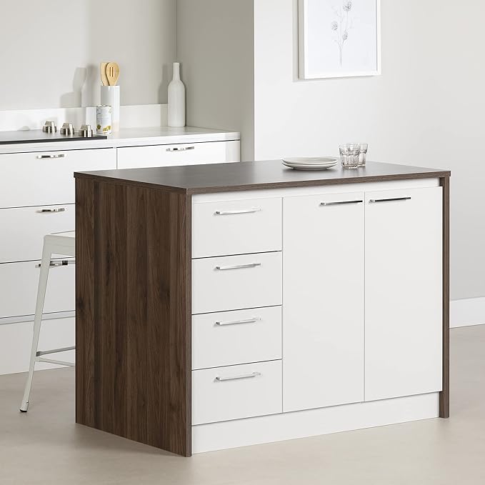 South Shore Kitchen Island, Natural Walnut and White