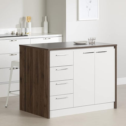 South Shore Kitchen Island, Natural Walnut and White
