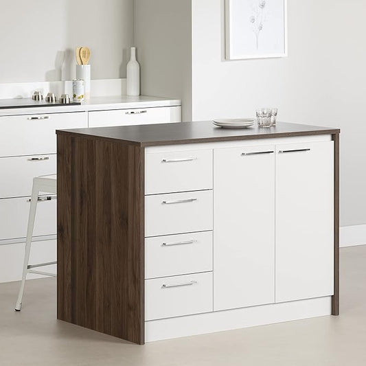 South Shore Kitchen Island, Natural Walnut and White
