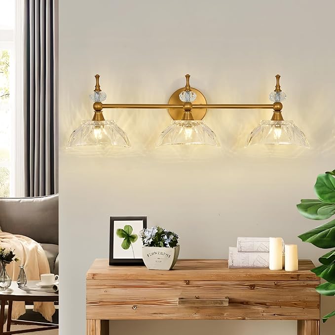 Vintage Bathroom Light Fixtures Gold Bathroom Vanity Light with Glass Shade G9 Bulb Wall Sconces Lighting for Bedroom Living Room Kitchen Hallway