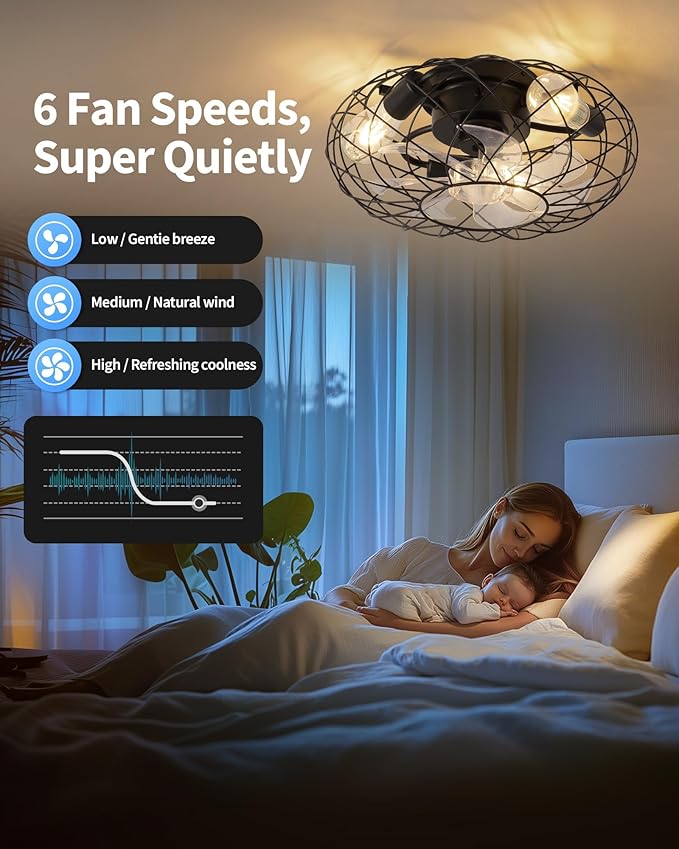 KDG 15.8″ Retro Low Profile LED Ceiling Fans with Light, Reversible Ceiling Fans Flush Mount with Remote and 6 Speeds, E26 Base Buld for Bedroom, Dinning Room, Kids Room, Kitchen